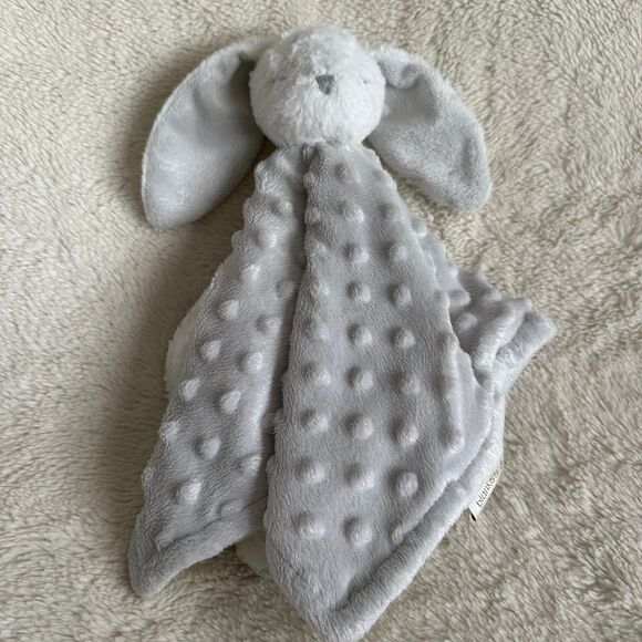 Blankets & Beyond Silver Gray Minky Dot White 13” Plush Sleepy Bunny Lovey Baby - Picture 1 of 6